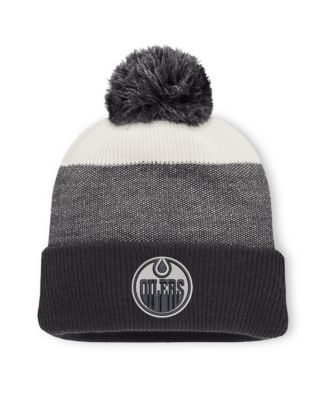 Men's Black/Light Beige Edmonton Oilers Monochrome Cuffed Knit Hat with Pom