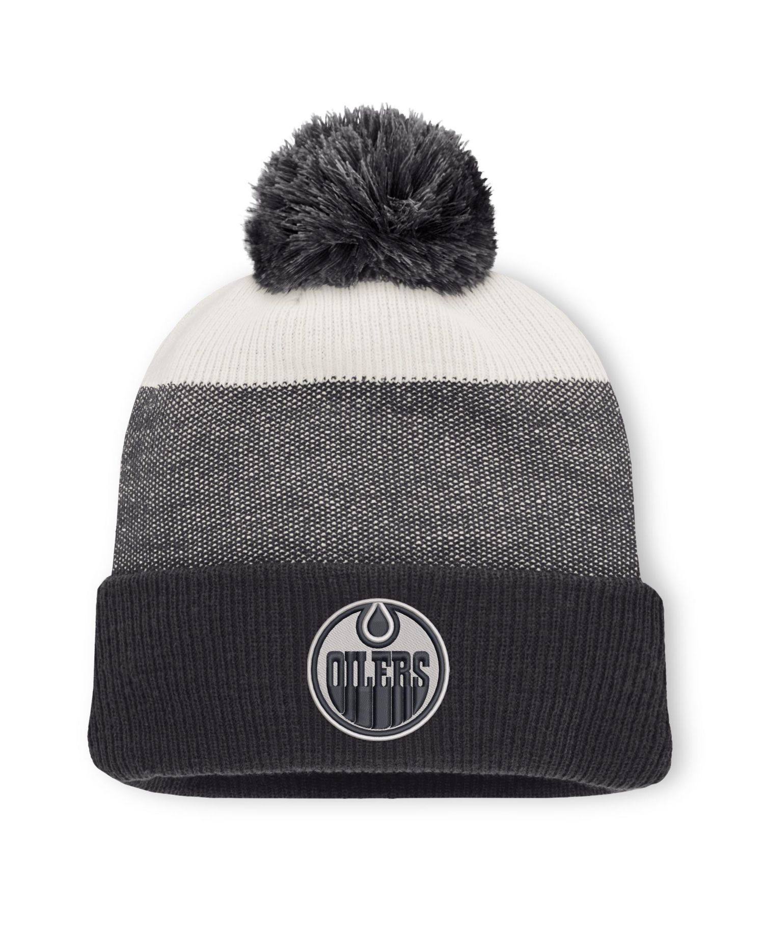 Men's Black/Light Beige Edmonton Oilers Monochrome Cuffed Knit Hat with Pom