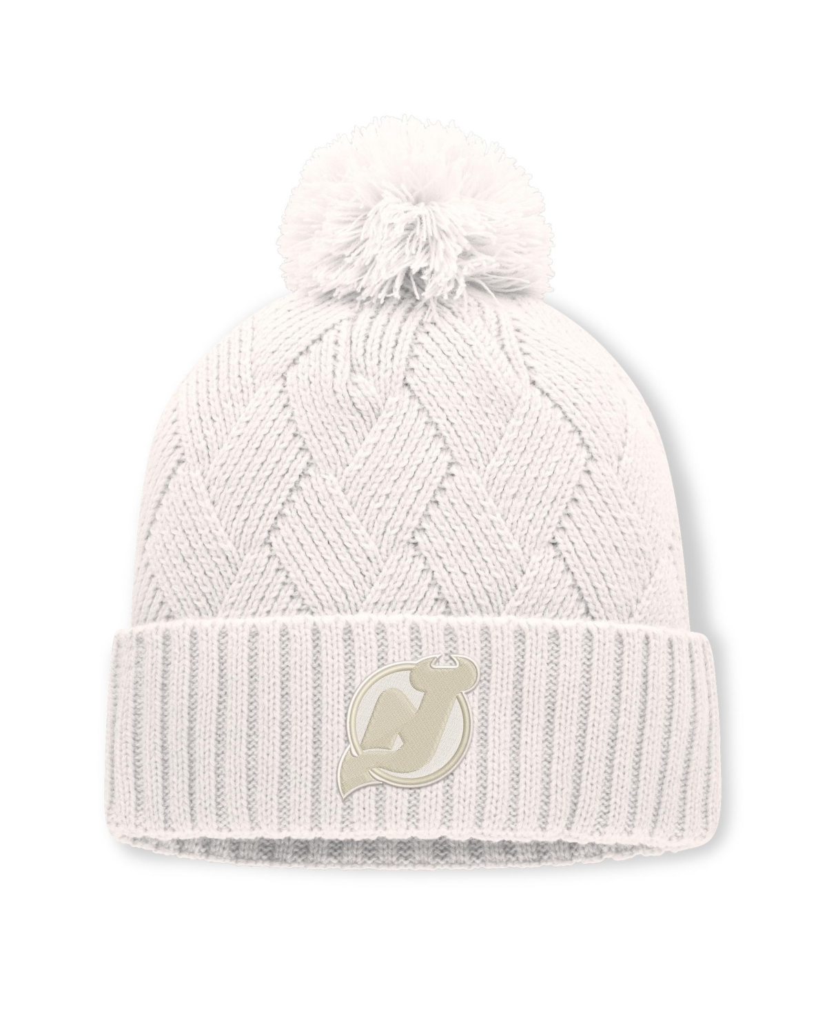 Women's Fanatics Cream New Jersey Devils Level Up Cuffed Knit Hat with Pom