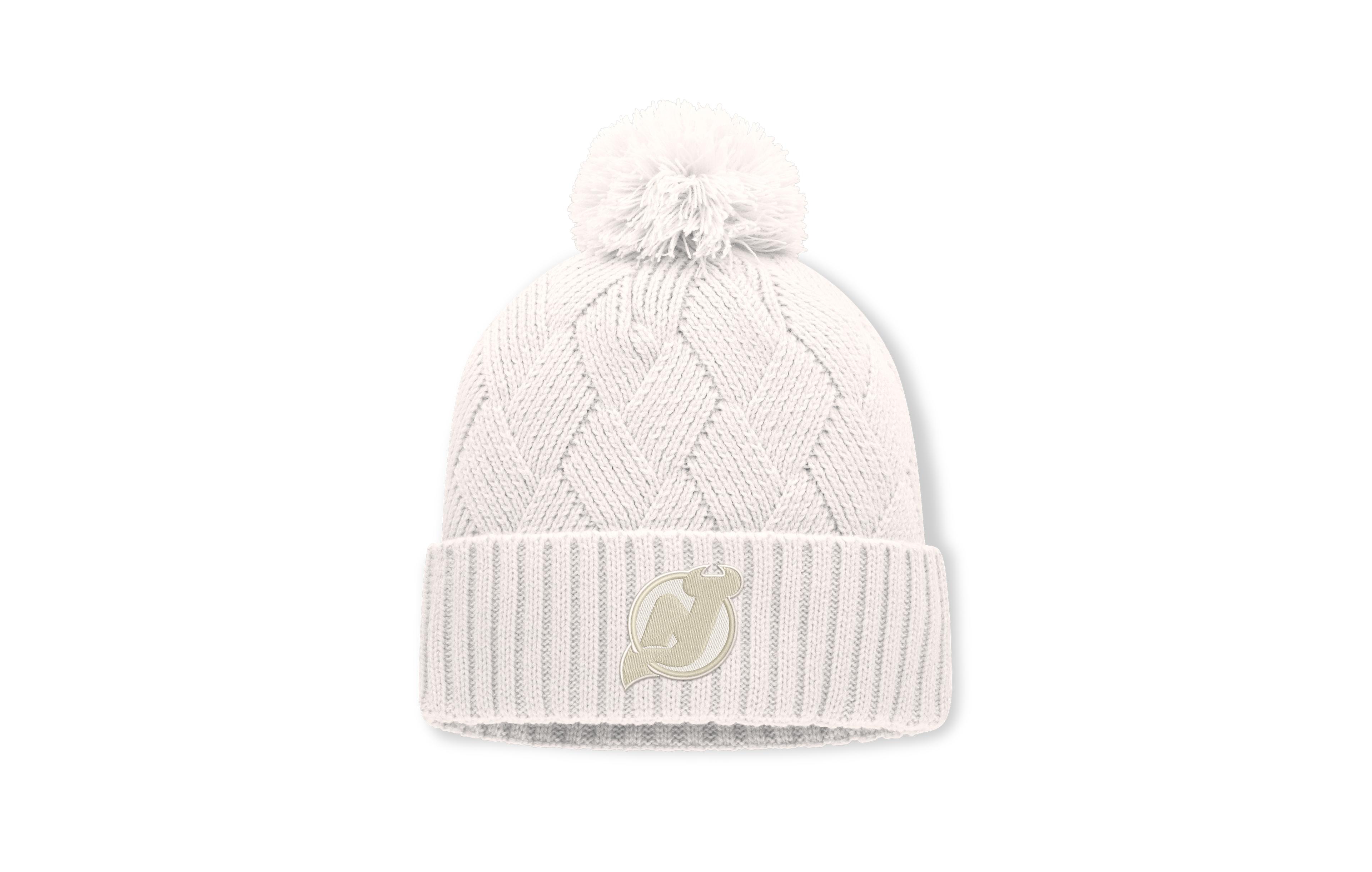 Women's Fanatics Cream New Jersey Devils Level Up Cuffed Knit Hat with Pom