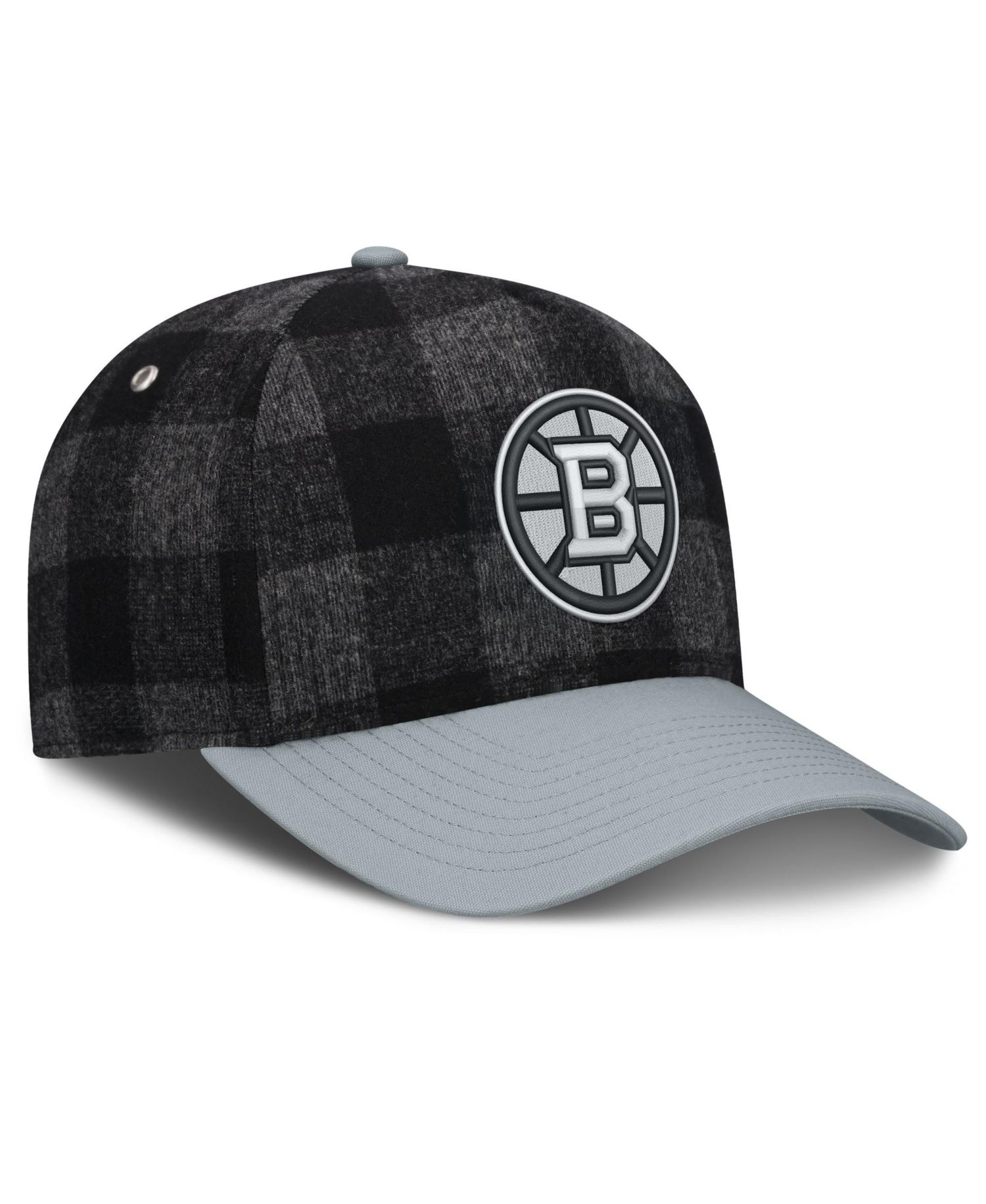 Men's Black/Gray Boston Bruins Huntsman Plaid A-Frame Adjustable Hat