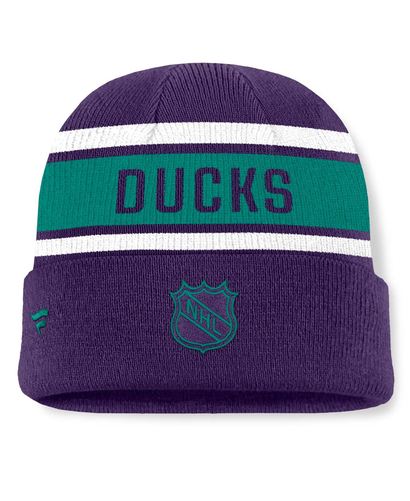 Мужская шапка Fanatics Purple/Teal Anaheim Ducks Heritage Cuffed Knit Hat — фото 2