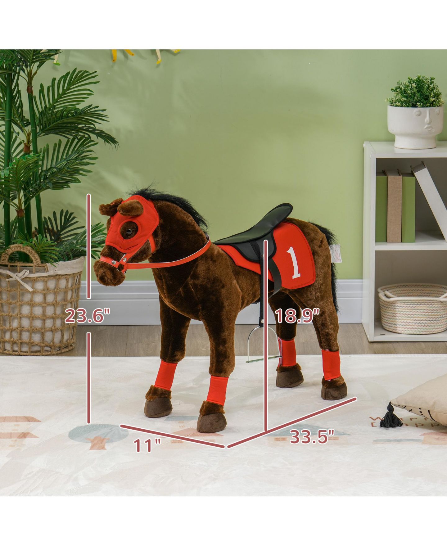 Детская мягкая игрушка Glintex Ride On Horse Toy with Neighing Sound, Plush Racing Pony with Independent Saddle and Stirrups for Kids 3-8, Holds 132 lbs, Brown, цвет: Коричневый — фото 3