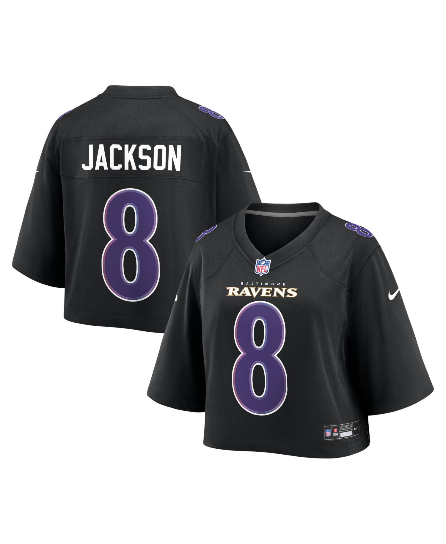 Women's Lamar Jackson Black Baltimore Ravens Cropped Fashion Game Jersey