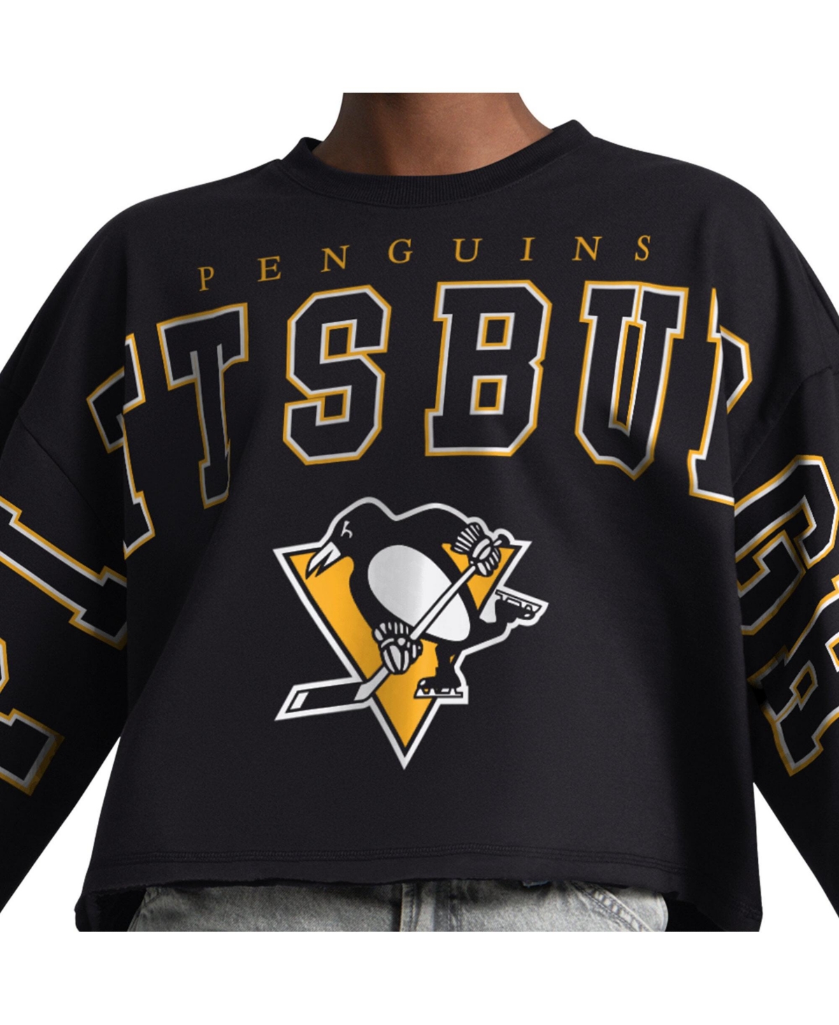 Starter Women's Pittsburgh Penguins Bleachers Cropped Dropped-Shoulder Oversized Sweatshirt