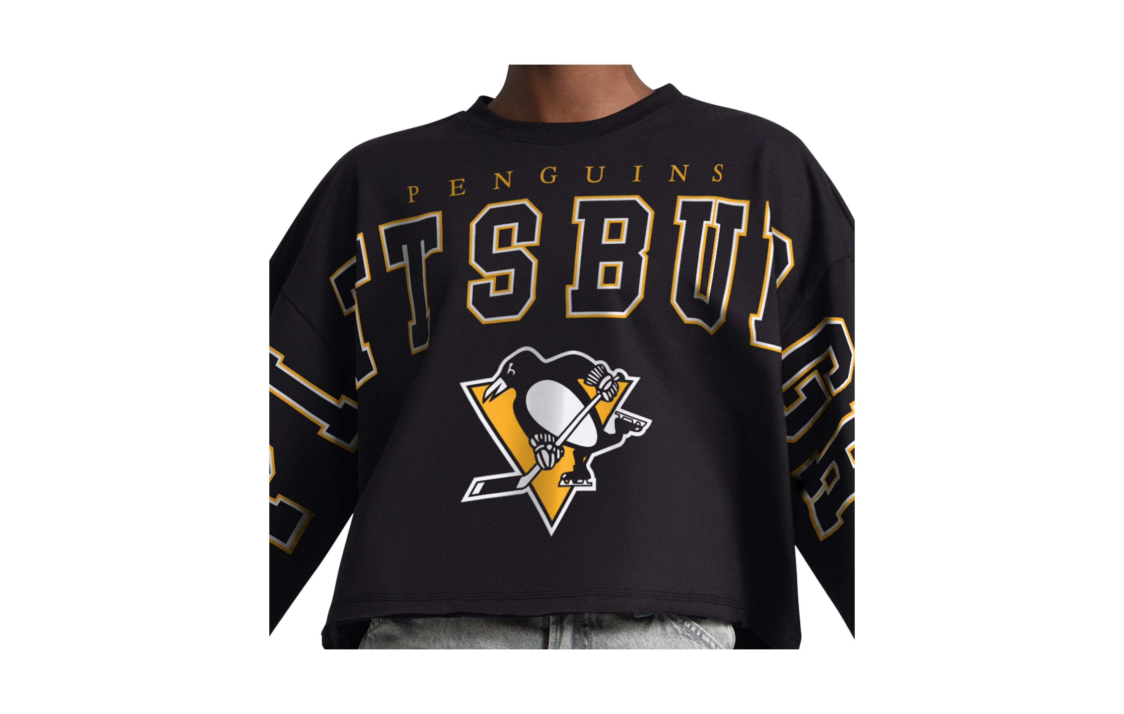 Starter Women's Pittsburgh Penguins Bleachers Cropped Dropped-Shoulder Oversized Sweatshirt