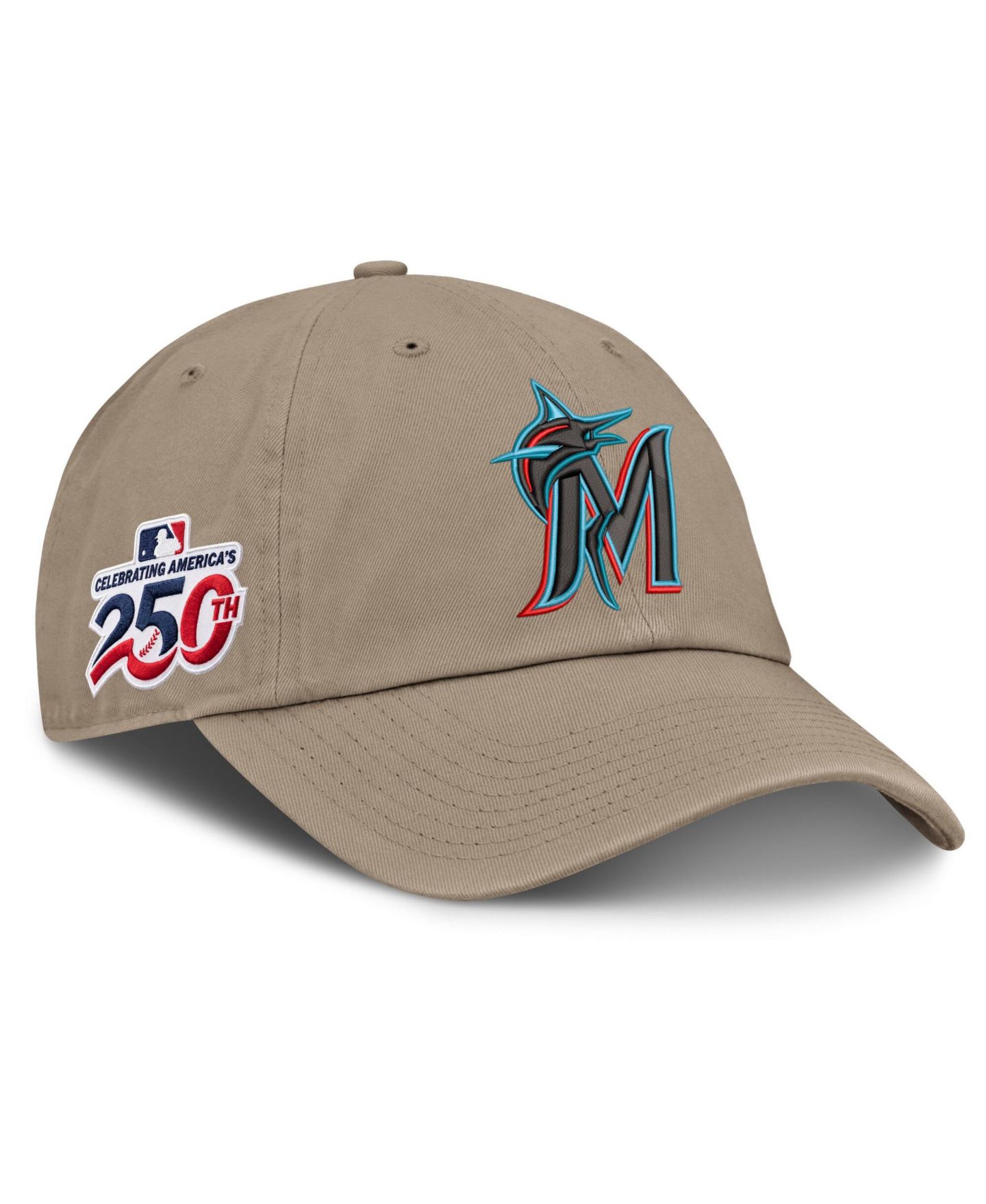 Мужская кепка Nike Khaki Miami Marlins Celebrating America's 250th Club Adjustable Hat — фото 1