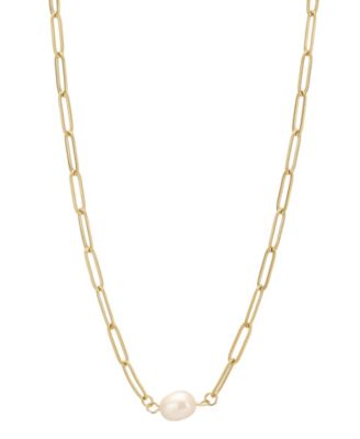 Natural Freshwater Pearl Gold-Tone Paperclip Necklace