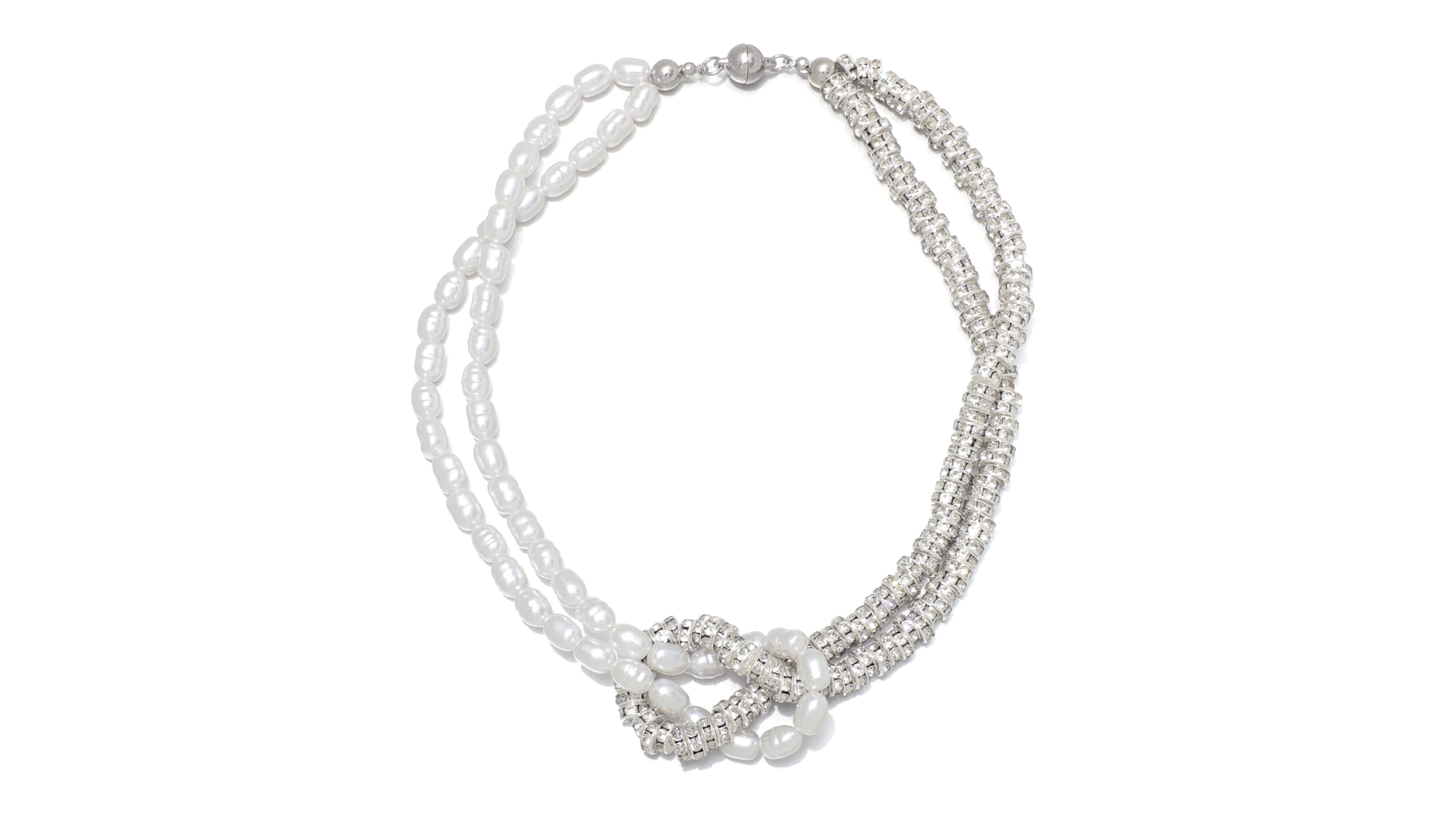 Adornia Imitation Pearl Knotted Beaded Choker Necklace