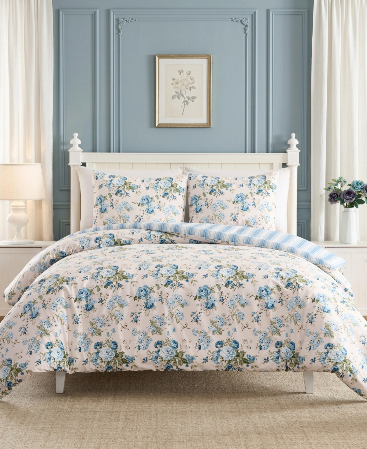 Laura Ashley Rosemoore Velvet 3-Piece Comforter Set, Full/Queen - Cream