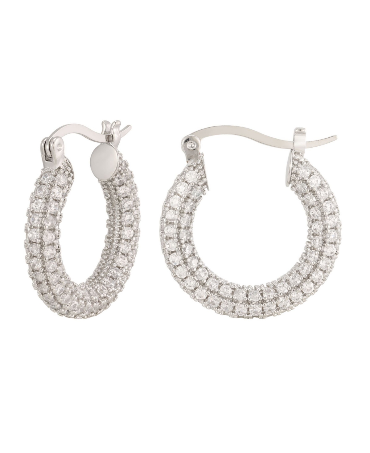 Adornia Crystal/Silver-Tone Pave Hoop Earrings