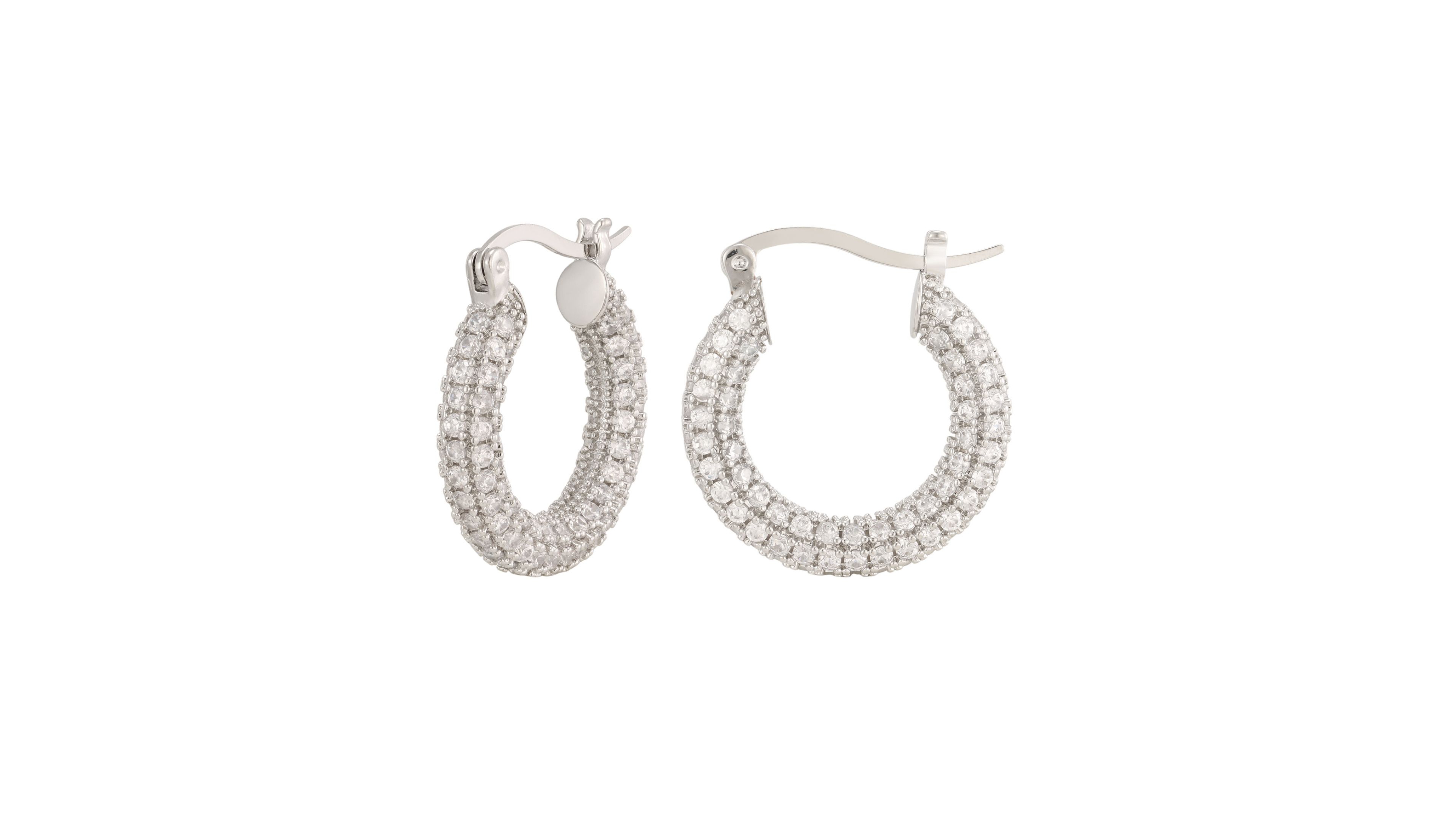 Adornia Crystal/Silver-Tone Pave Hoop Earrings