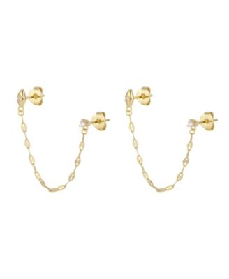 Large Cubic Zirconia Gold-Tone Marquis Chain Earrings
