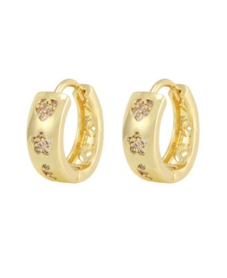 Women's Cubic Zirconia Pave Star Moon Hoop Earrings