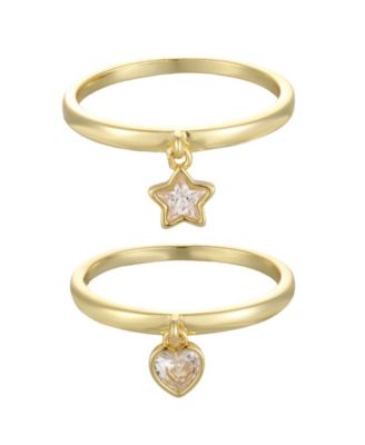 Cubic Zirconia Star Heart Dangle Open Ring