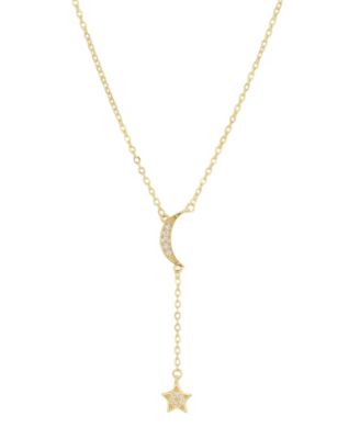 Cubic Zirconia Moon With Star Lariat Necklace