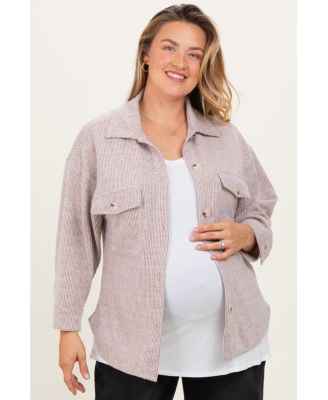 Plus Size Brown Brushed Knit Shirt Jacket