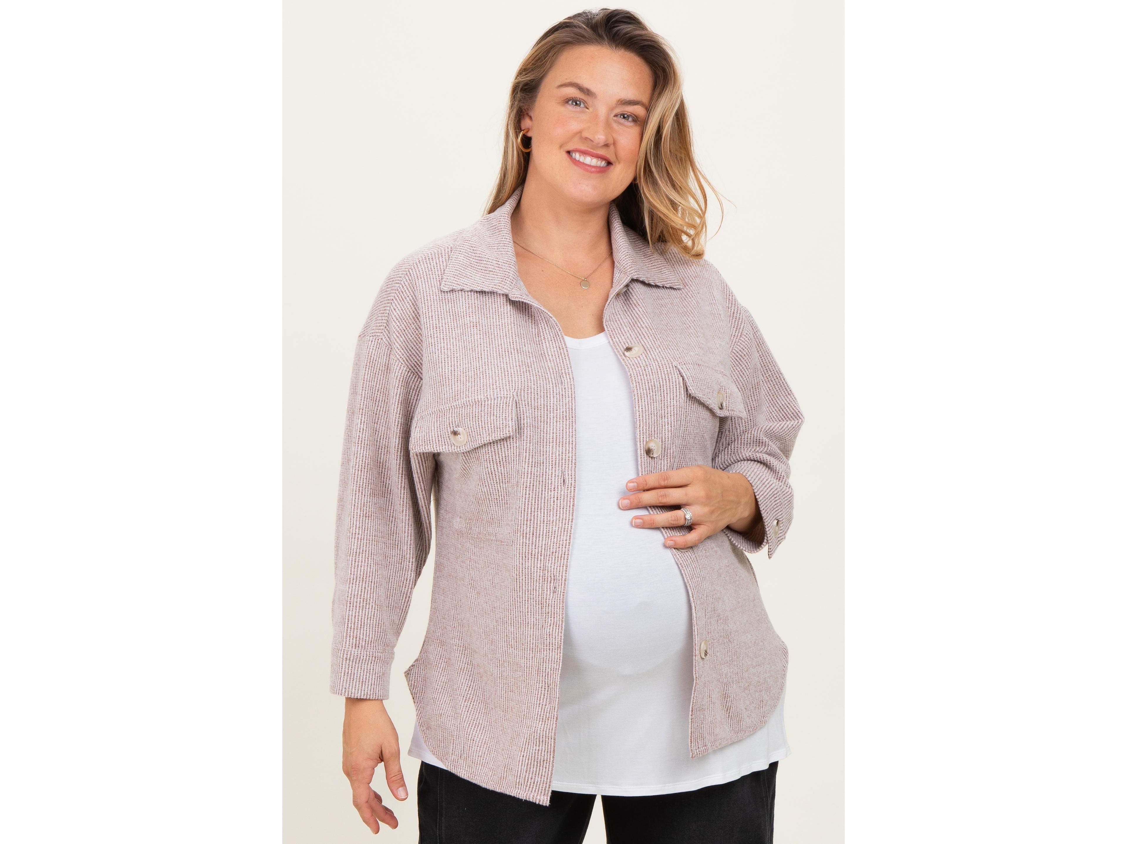 Pinkblush Plus Brown Brushed Knit Shirt Jacket