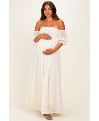 Women's Ivory Lace Off Shoulder Maxi Dress