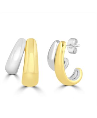 Women's Polished Two-Tone Half Hoop Earrings