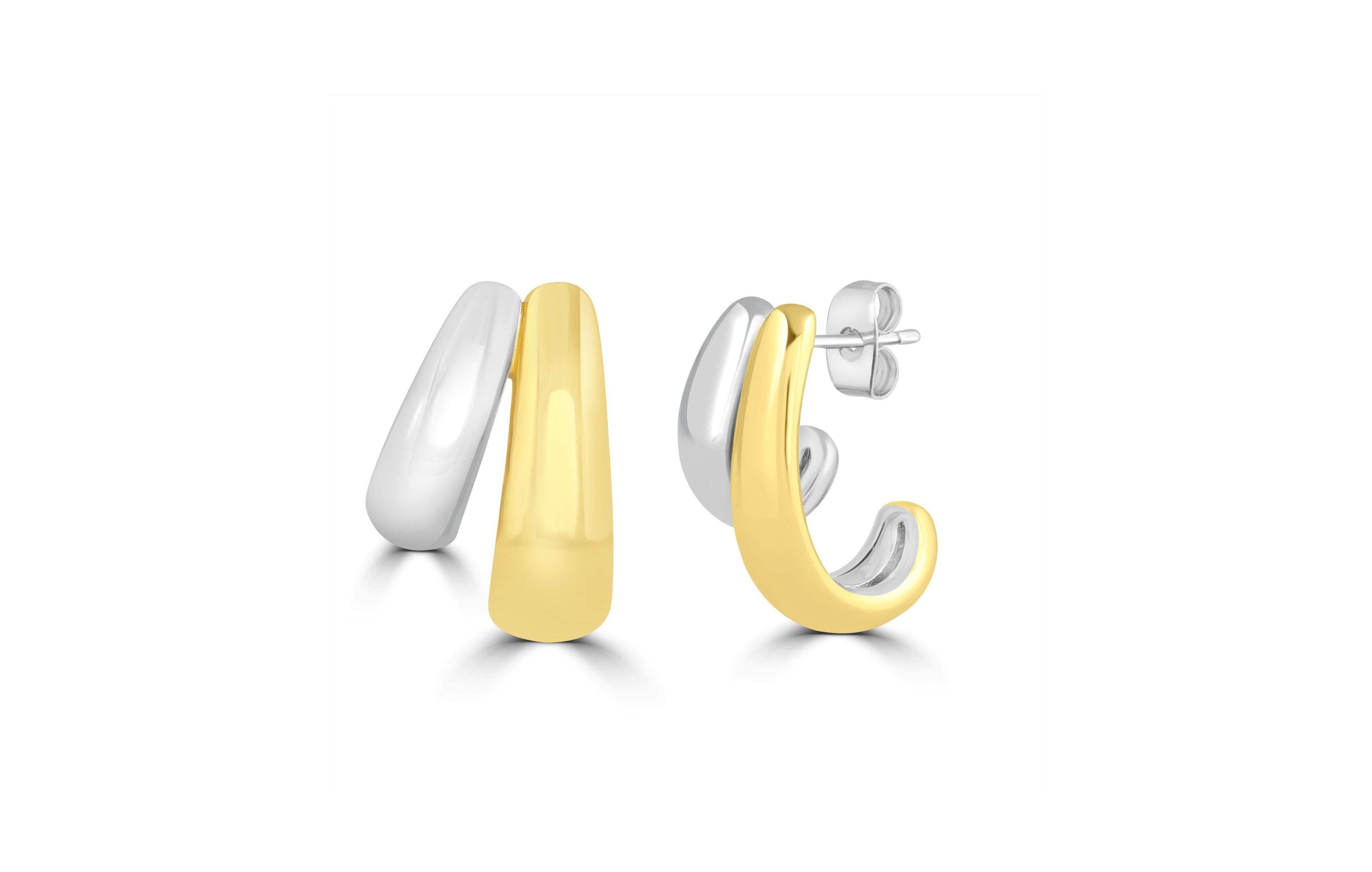 Simona Women's Polished Two-Tone Half Hoop Earrings