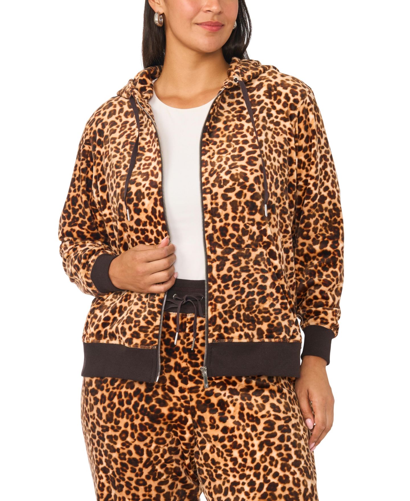 Женское худи Vince Camuto Plus Size Leopard-Print Full-Zip, цвет: Имбирный — фото 3