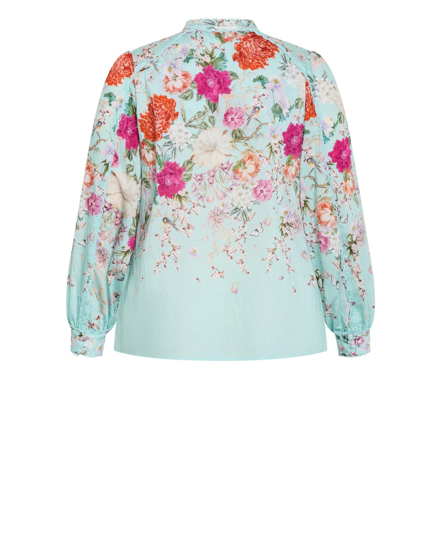 Plus Size Gianna Floral-Print High-Scallop-Trim Blouse