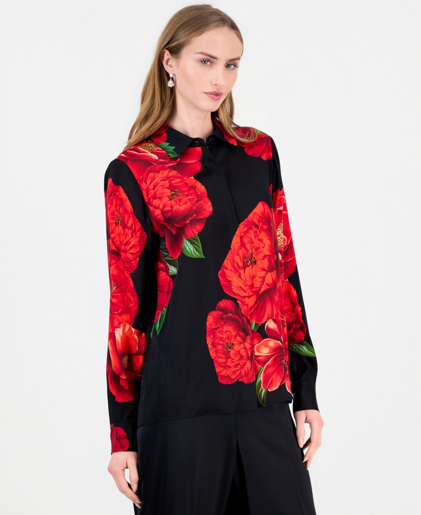 Женская блузка Elie Tahari Shae Floral Long Sleeve Button Down, цвет: Bleeding L — фото 2