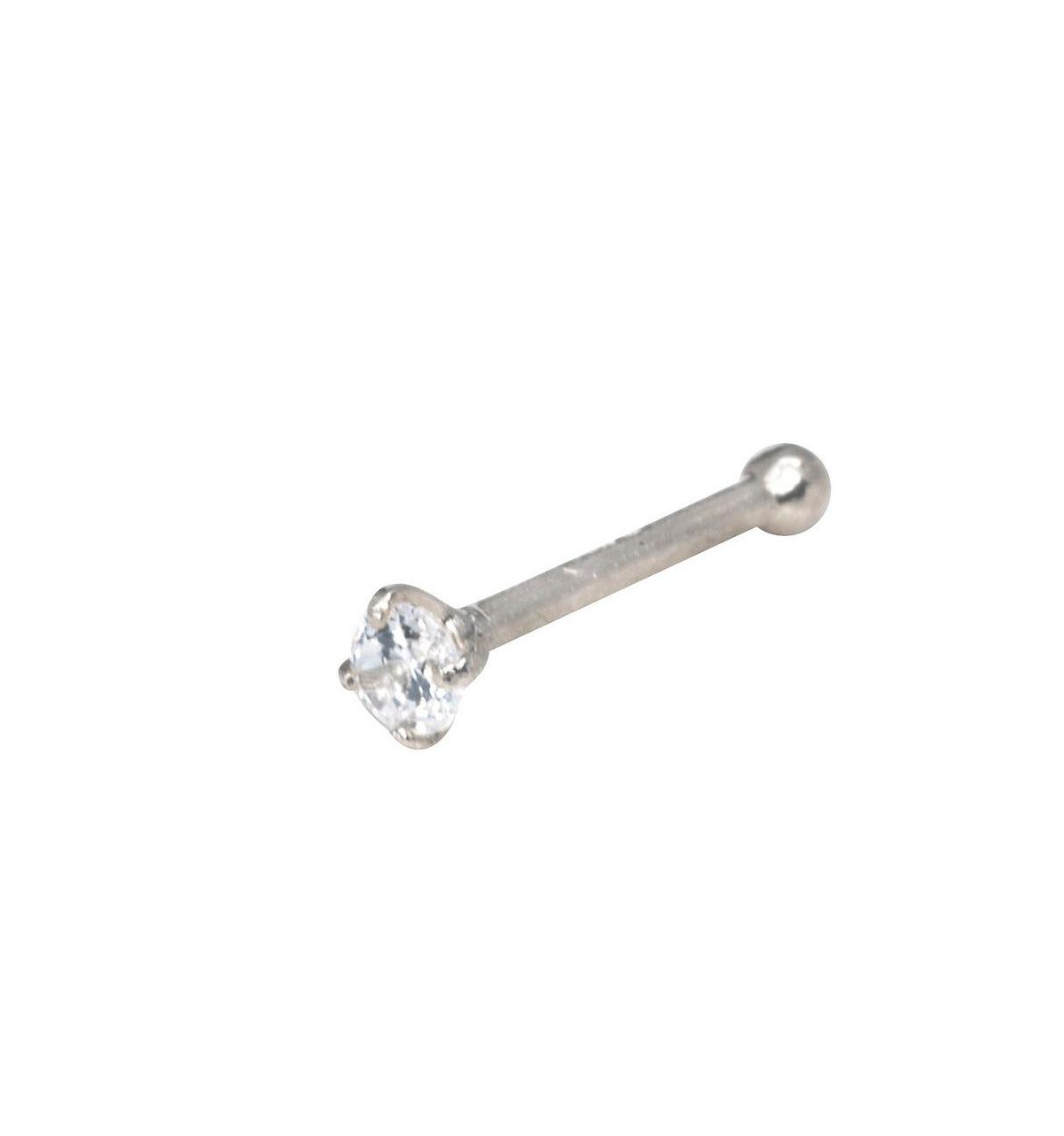 Curata Jewelry Solid 14k Gold 20g 2mm Solitaire Cubic Zirconia Nose Stud Ring - White gold