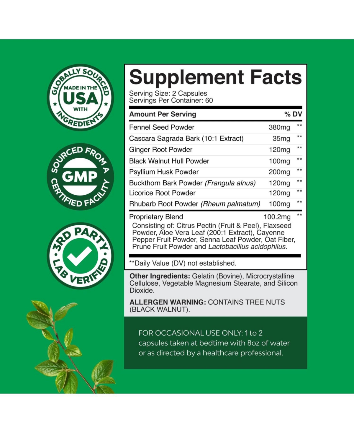 Nature's Craft Herbal Colon Supplement with Senna Leaf, Cascara Sagrada and Psyllium Husk | 120 Count