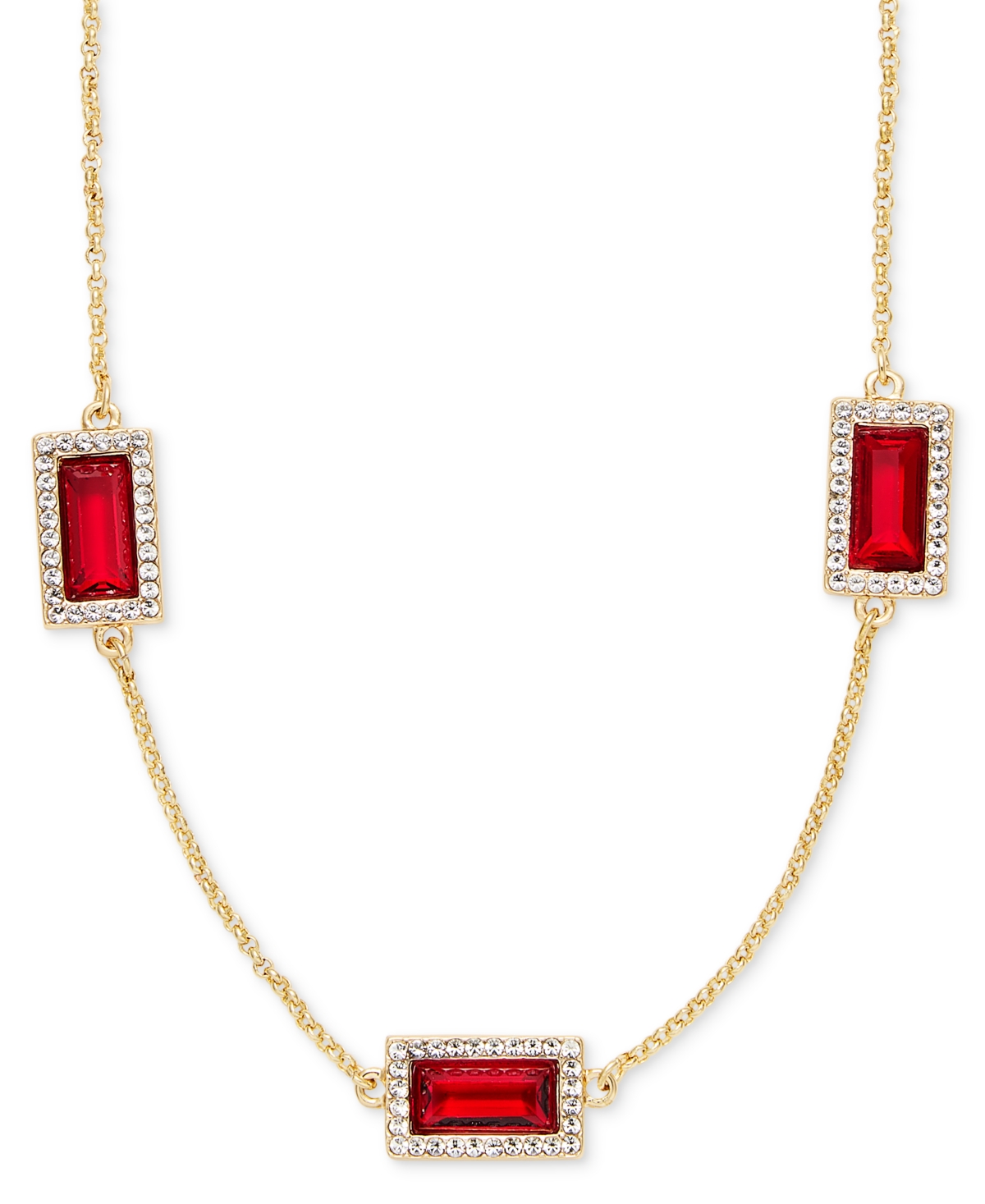 Lauren Ralph Rhodium-Tone Mixed Metal Cubic Zirconia 16" Station Collar Necklace