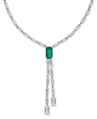 Silver-Tone Cubic Zirconia Baguette Y-Neck Necklace