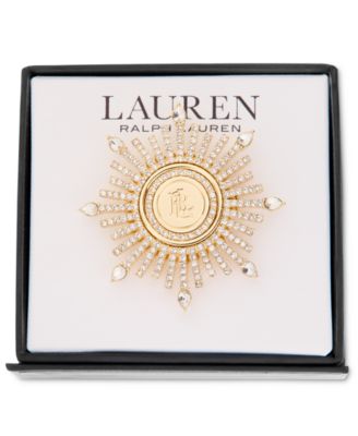 Glass Gold-Tone Crest Burst Pin