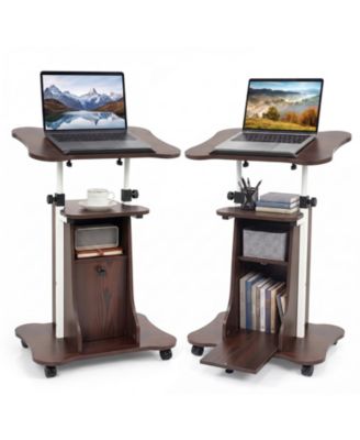 Mobile Podium Stand, Height Adjustable Laptop Cart with Tilting Top Storage Cabinet