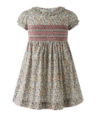 Toddler Girls' 2T-5T Apple Blossom Hand-Smocked Cap-Sleeve Floral-Print Dress