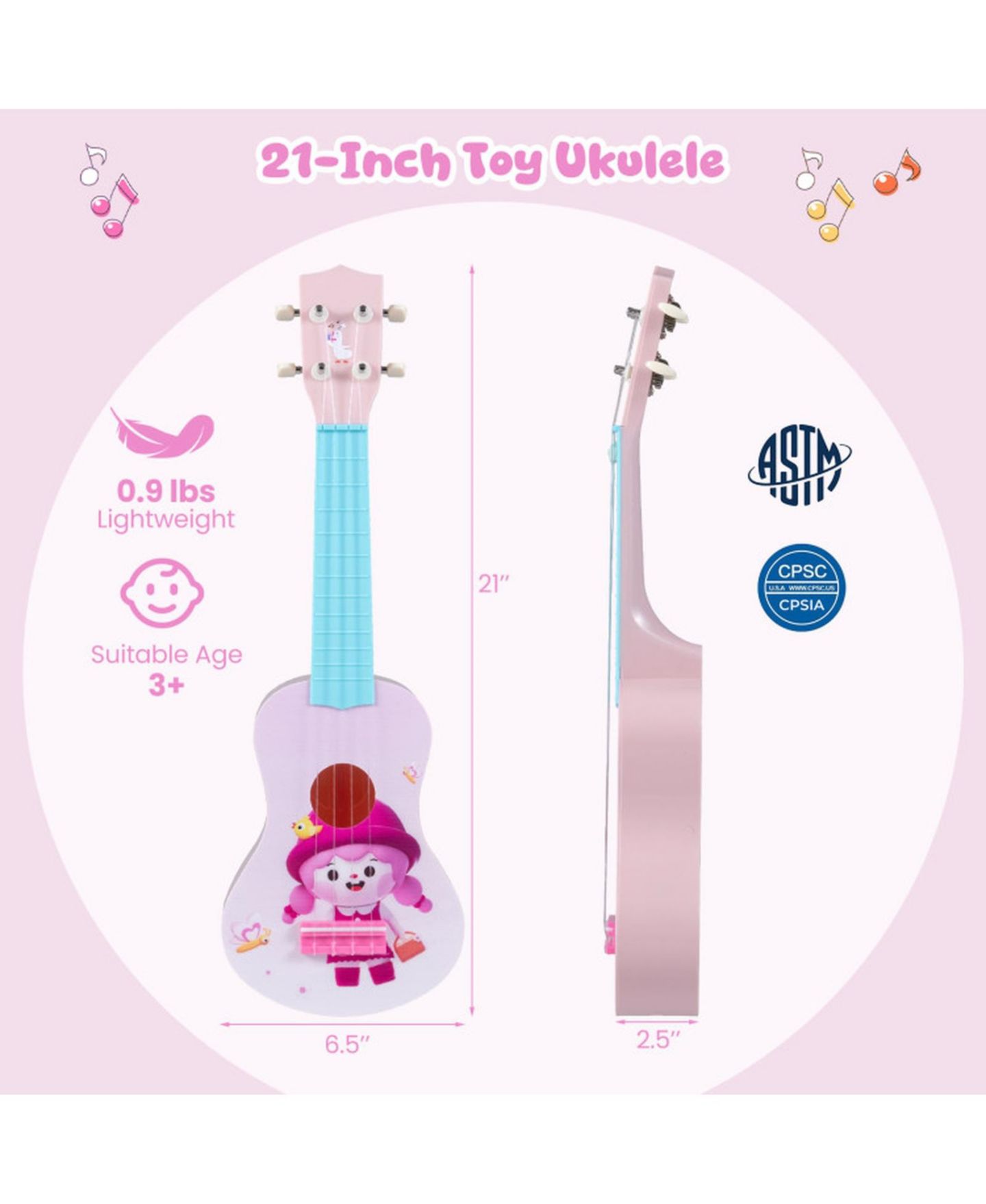 Детская игрушка SUGIFT 21-Inch Soprano Ukulele with Nylon Strings, Ages 3+, цвет: Розовый — фото 3