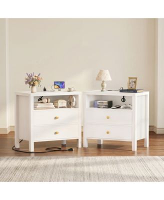 Nightstands Set of 2 with Charging Station and 2-Drawers for Bedroom