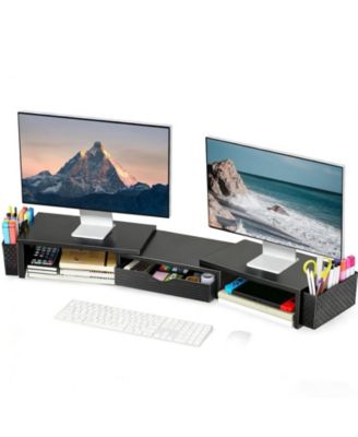 Dual-Monitor Adjustable-Angle Monitor Stand Riser with Desk Organizer Drawer, Compatible with Dual Monitors