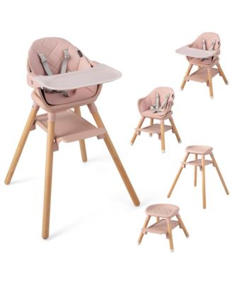 6-in-1 Convertible Wooden Baby Highchair Infant Feeding Chair with Removable Tray
