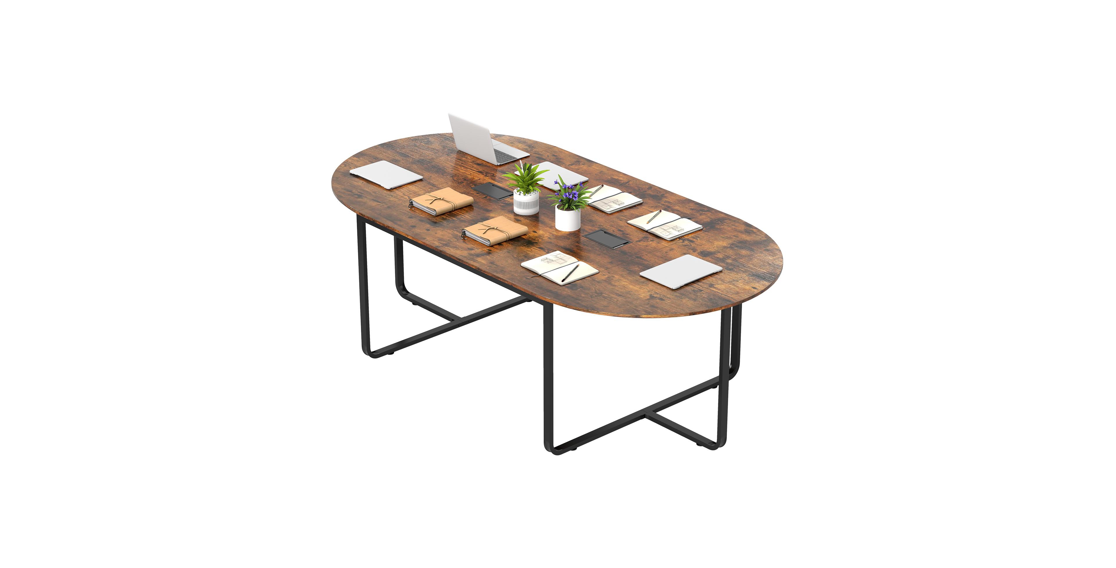 Mecale 95 Inch Oval Conference Industrial Executive Table with Dual Cable Holes