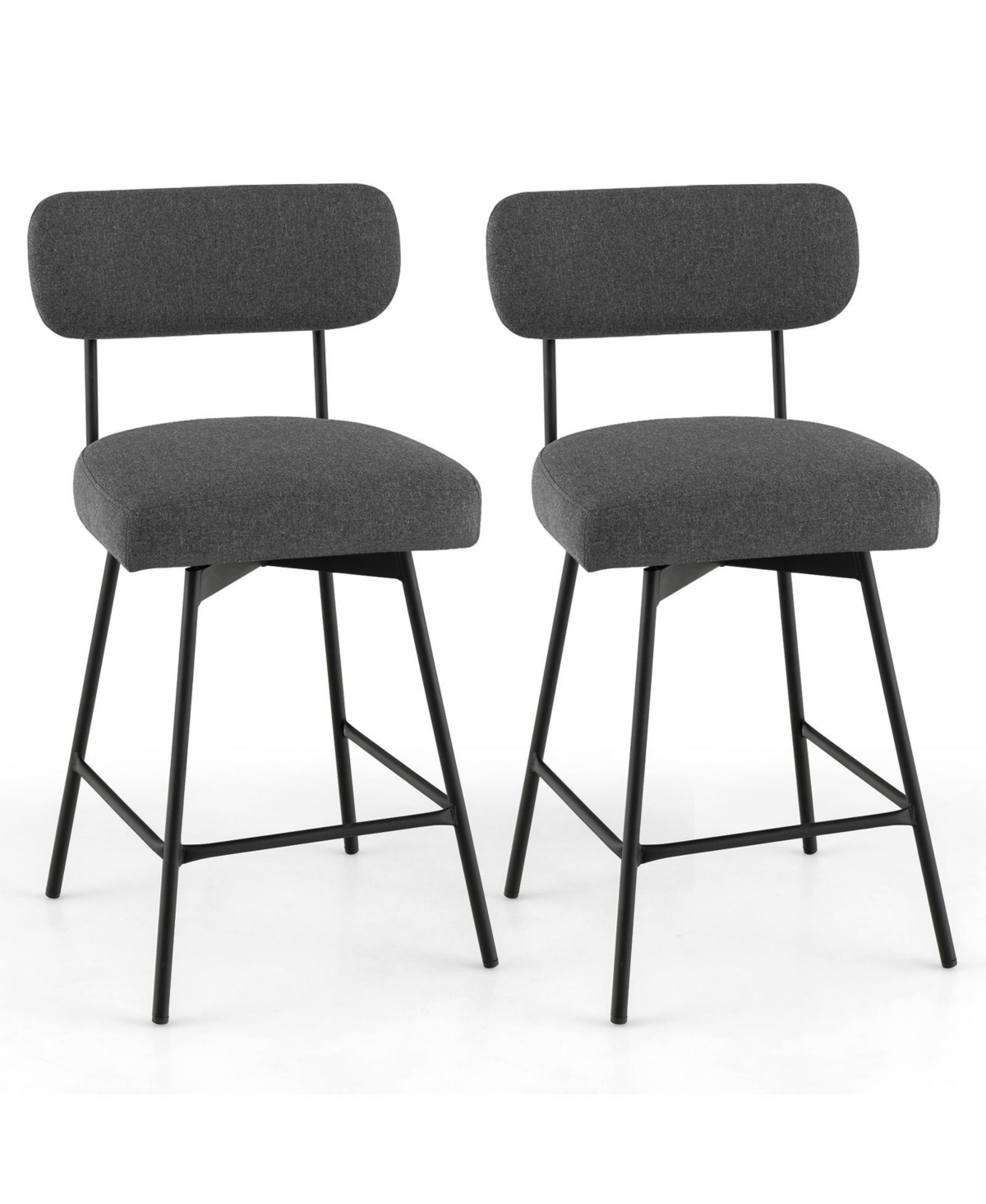 Mecale 25 in 2-Piece Modern Upholstered Bar Stools with Back and Footrests - Gray