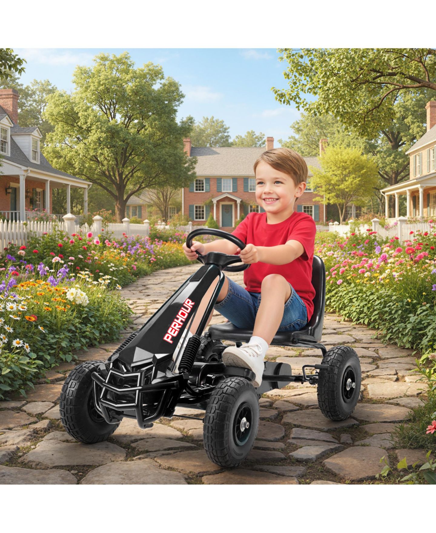 Детская игрушка Qaba Pedal-Powered Go Kart with Adjustable Seat and Eva Tires, 3–8 лет, цвет: Чёрный — фото 2