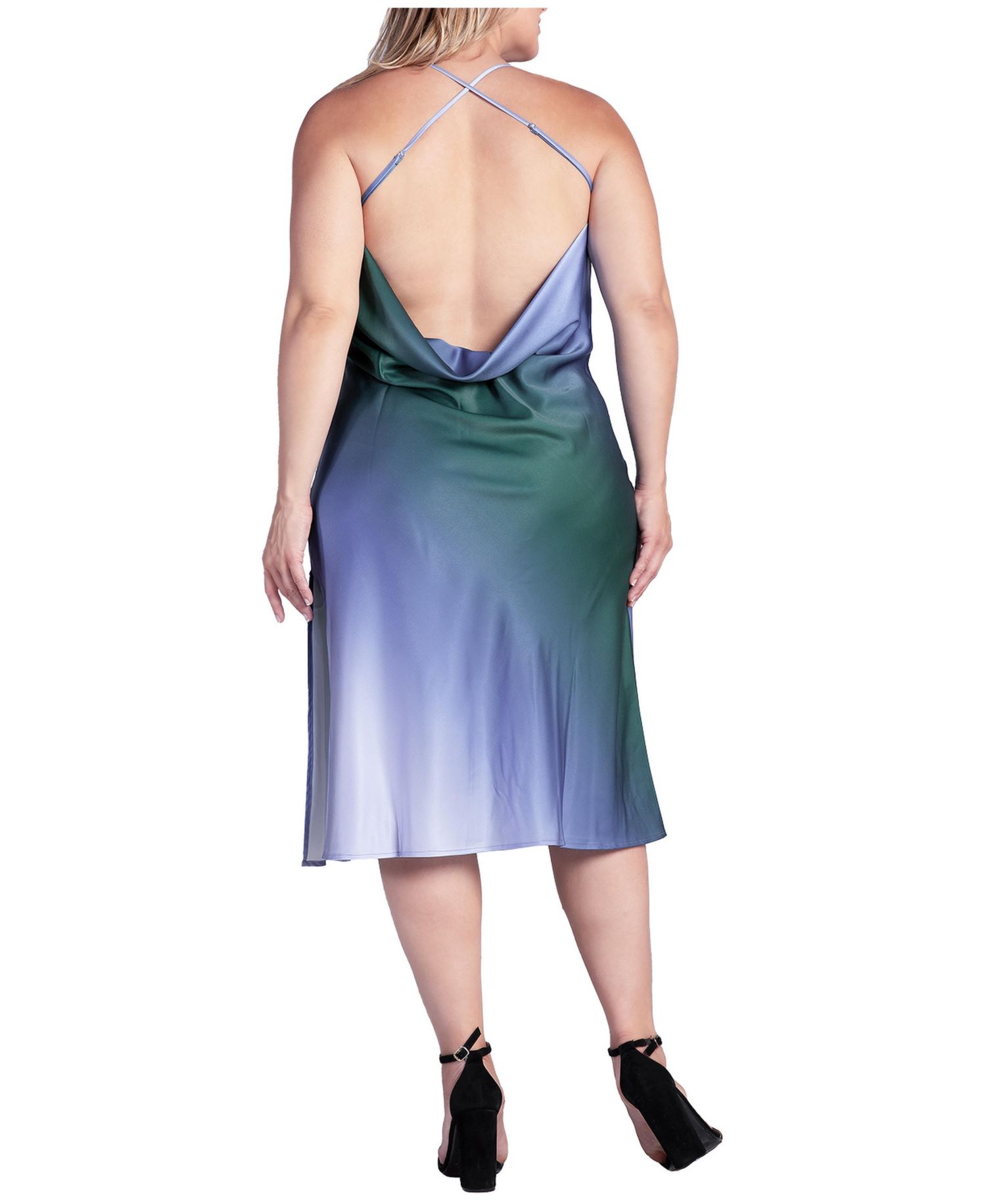 Plus Size Avi Ombre Asymmetrical Satin Midi Dress