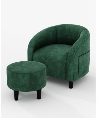 Velvet Barrel Accent Chair with Ottoman, Sofa Armchair with Footstool for Reading Room Bedroom