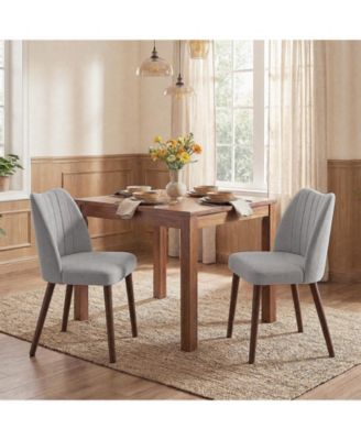 Set of 2 Modern Linen Dining Chairs – Ergonomic Backrest – Sturdy Wood Legs, Comfortable Design for Kitchen, Dining Room, Bedroom