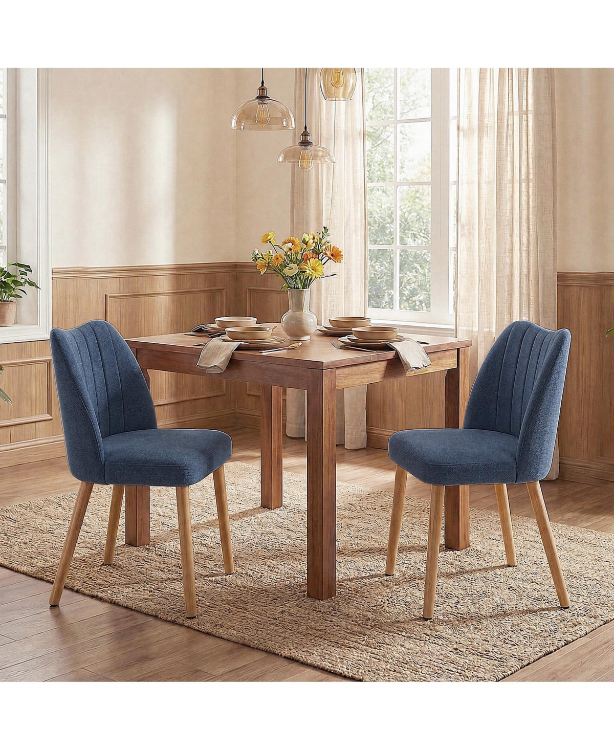 gaomon Set of 2 Modern Linen Dining Chairs – Ergonomic Backrest Sturdy Wood Legs, Comfortable Design for Kitchen, Room, Bedroom
