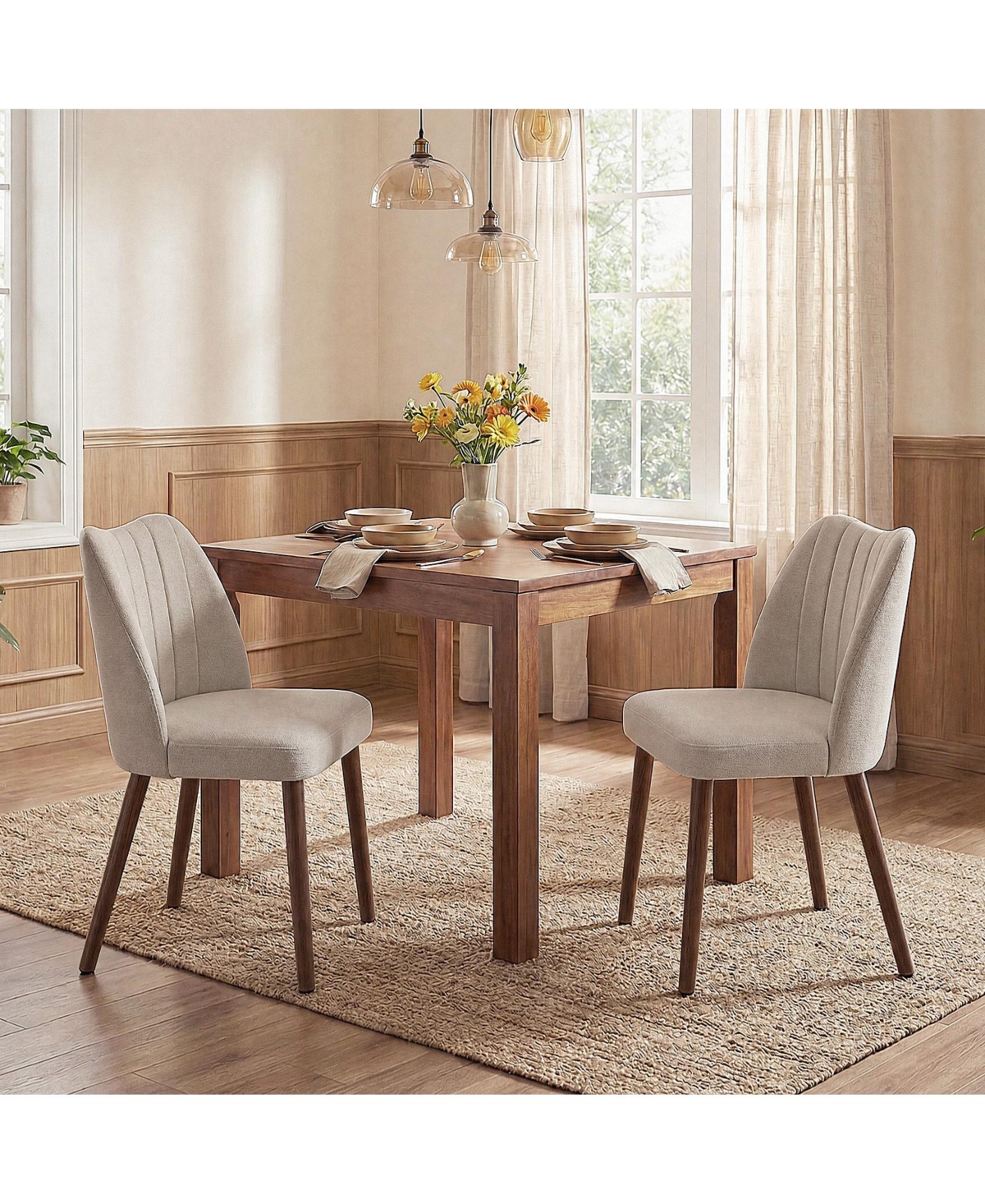 gaomon Set of 2 Modern Linen Dining Chairs – Ergonomic Backrest Sturdy Wood Legs, Comfortable Design for Kitchen, Room, Bedroom