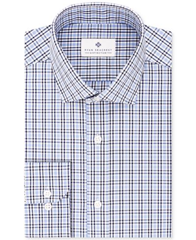 Ryan Seacrest Distinction Men's Slim-Fit Non-Iron Blue Check Dress Shirt, Only at Macy's