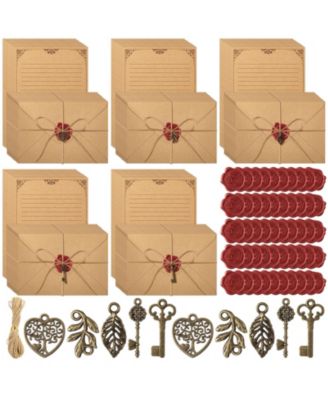 50 Pack Vintage Letter Writing Stationery Kit With Wax Seal Stickers Retro Keys And Rope