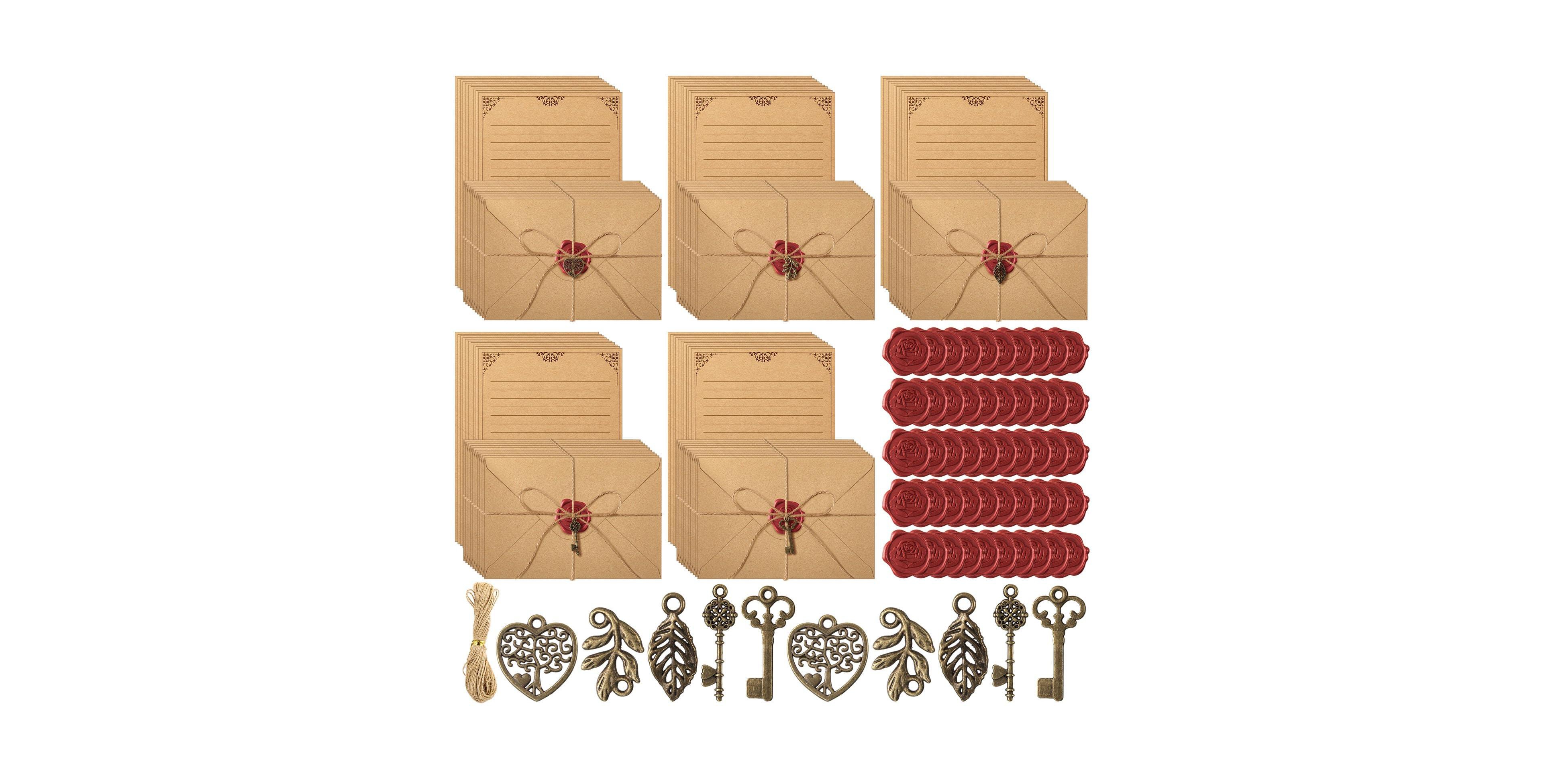 Danrong 50 Pack Vintage Letter Writing Stationery Kit With Wax Seal Stickers Retro Keys And Rope